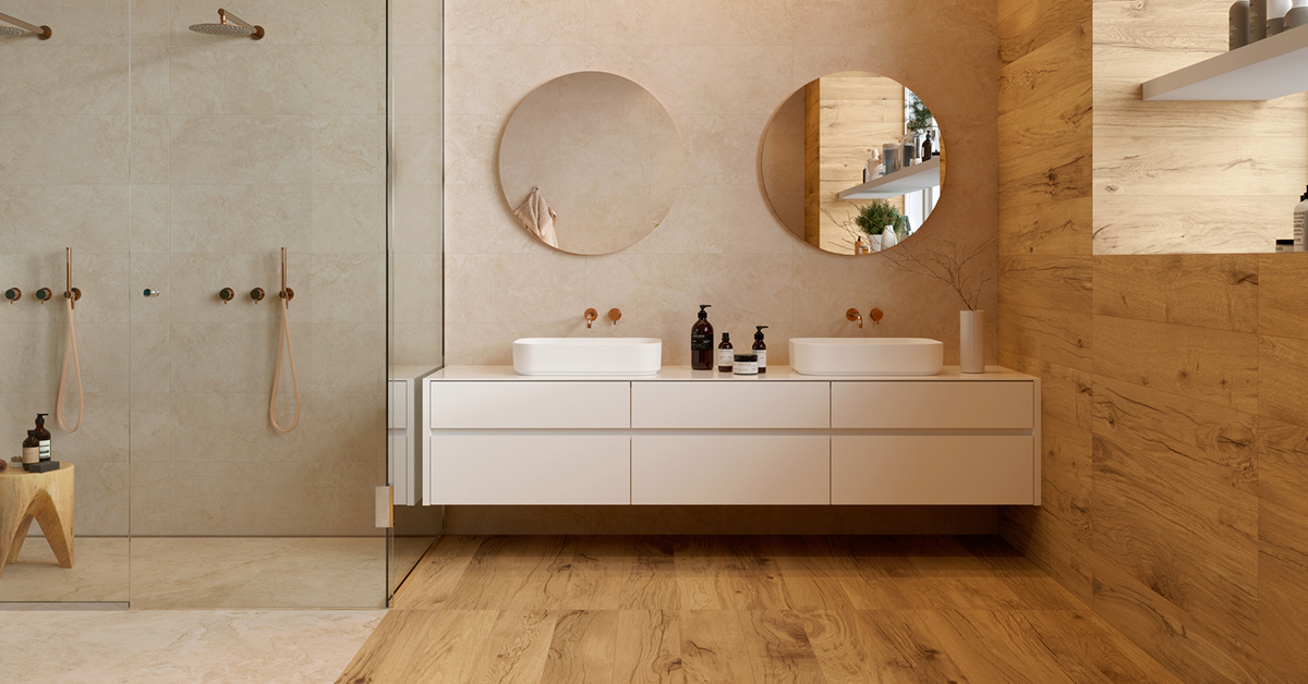 bany modern ab dues piques amb materials de la casa Marazzi
